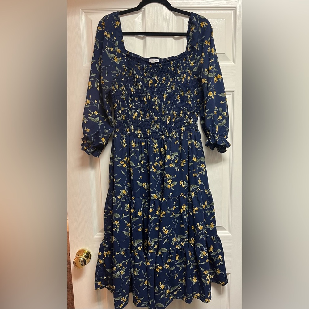 Baltic Born Blue and Yellow Midi Dress